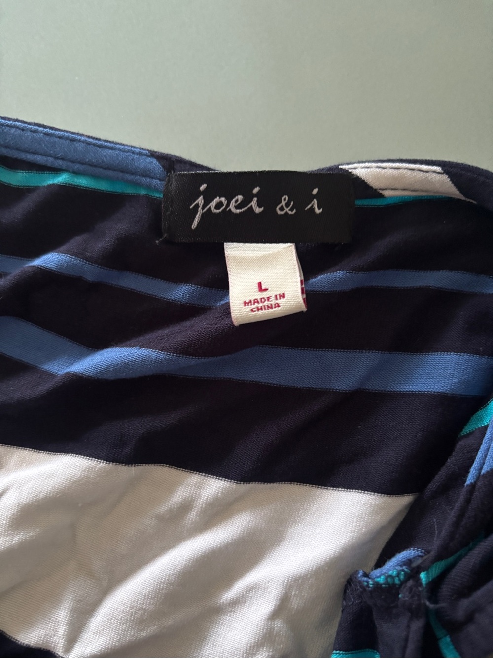 Striped V-Neck Sleeveless Dress in Navy, Teal & White - Picture 3 of 3